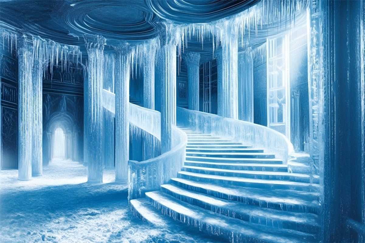 Winter Backdrops Gefrorenes Schloss Treppe Backdrop GQ57-166
