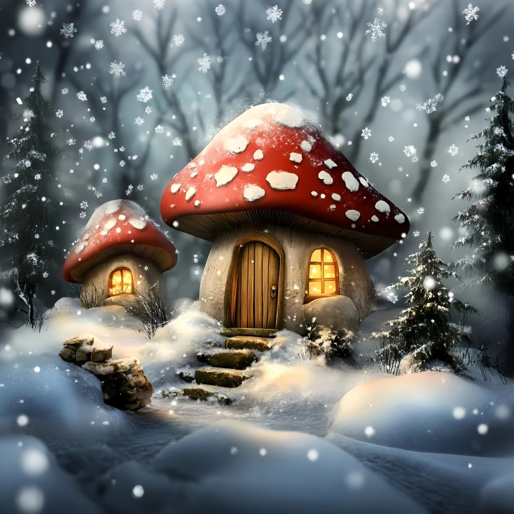 Schneeflocken-Hintergrund Snowy Mushroom Cottage Hintergrund GQ57-172