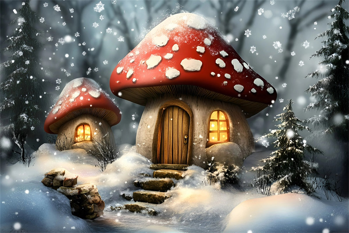 Schneeflocken-Hintergrund Snowy Mushroom Cottage Hintergrund GQ57-172