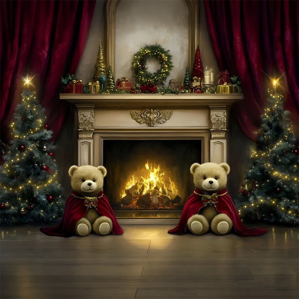 Weihnachten Kamin Backdrop Teddybär Herd Hintergrund GQ57-27