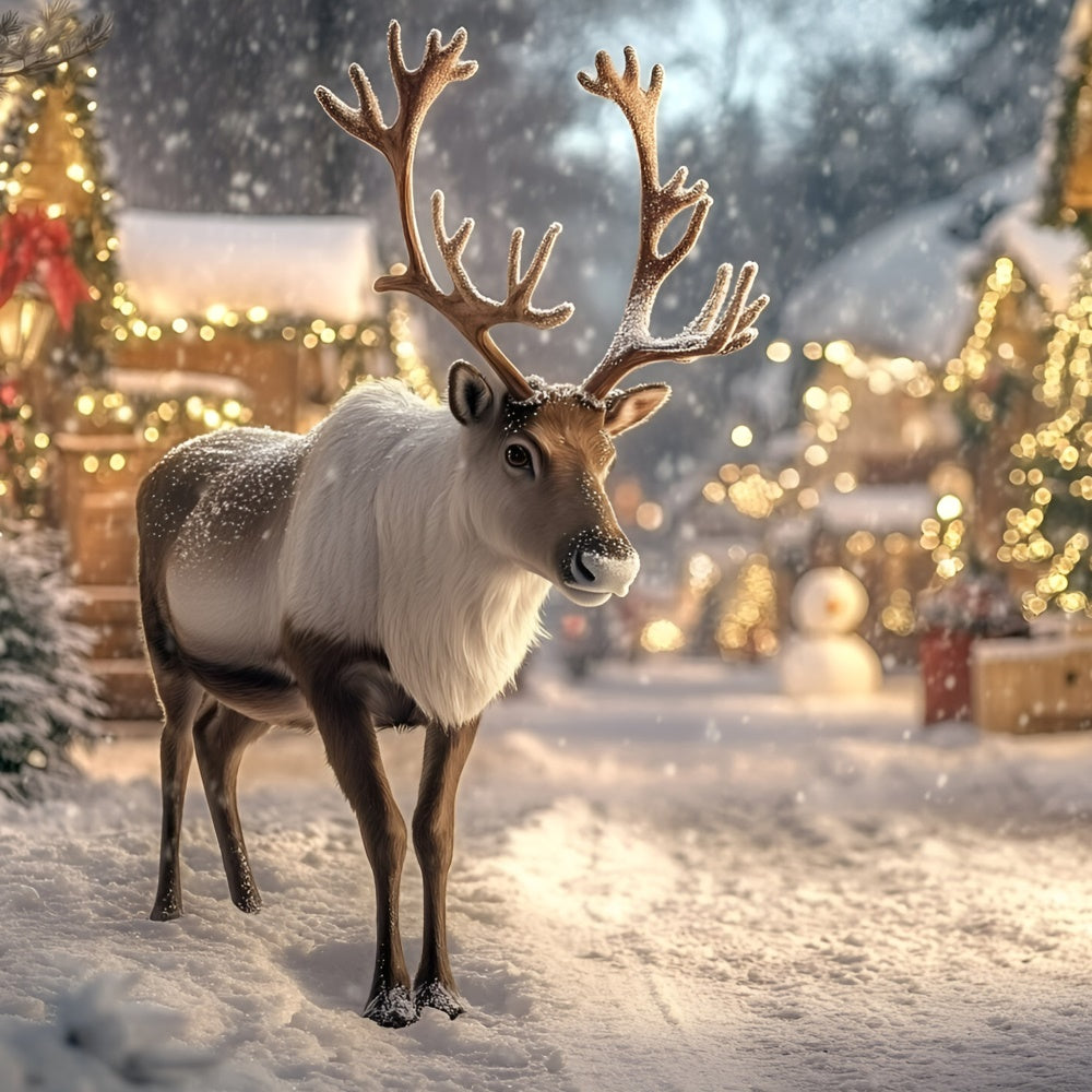 Weihnachten Fotohintergrund Rentier Dorf Magische Kulisse GQ57-32