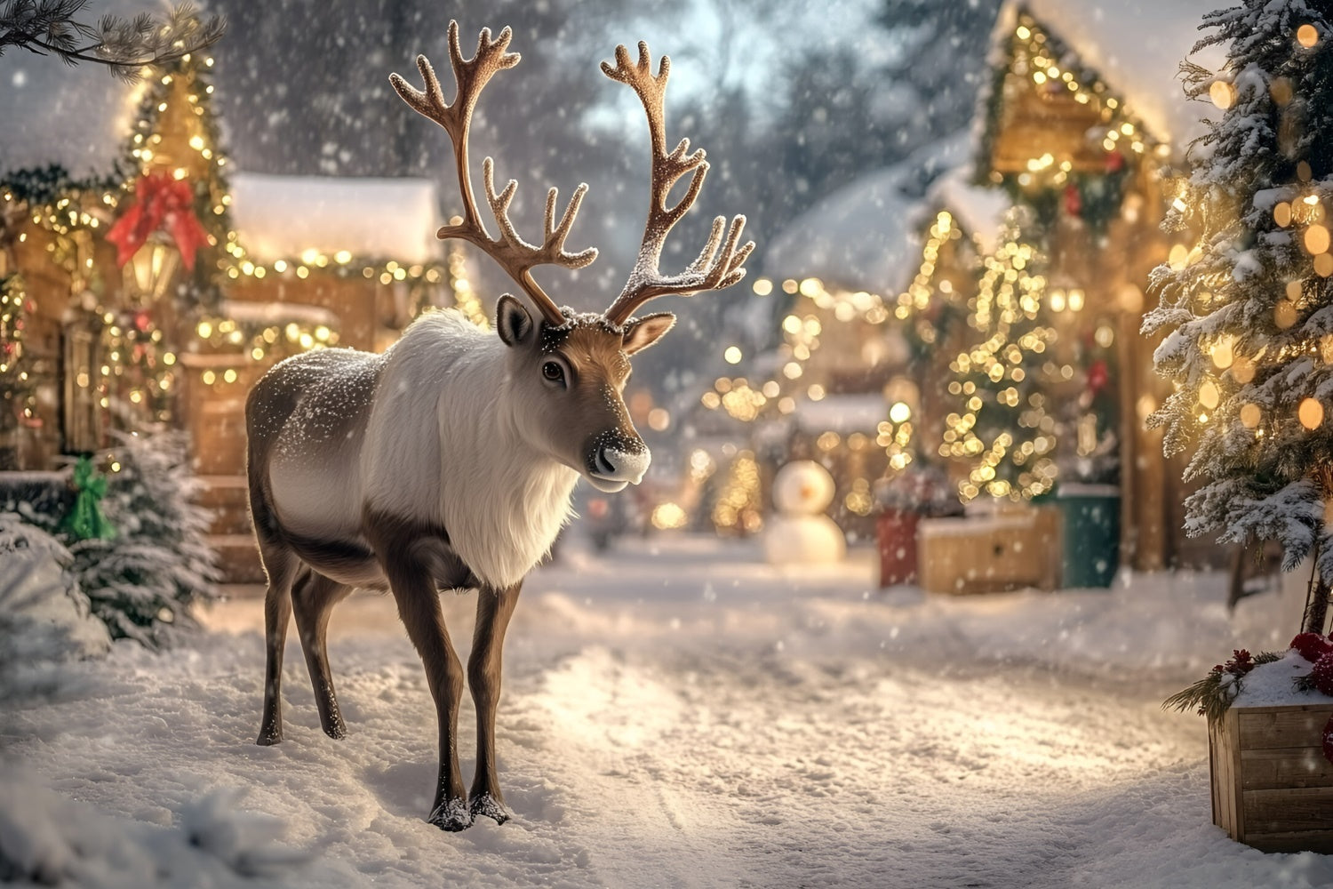 Weihnachten Fotohintergrund Rentier Dorf Magische Kulisse GQ57-32