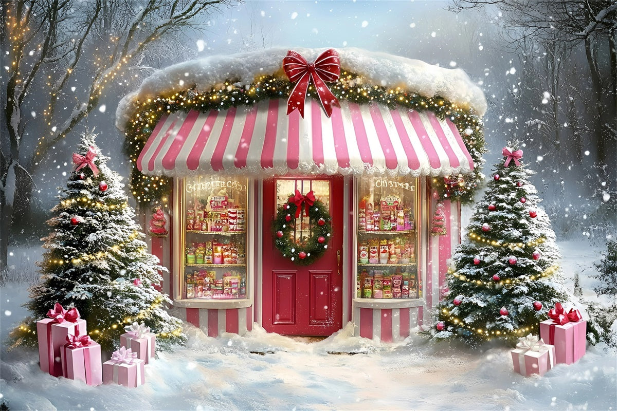 Weihnachten Backdrop für Fotos Rosa Festliche Sweet Shop Backdrop GQ57-38