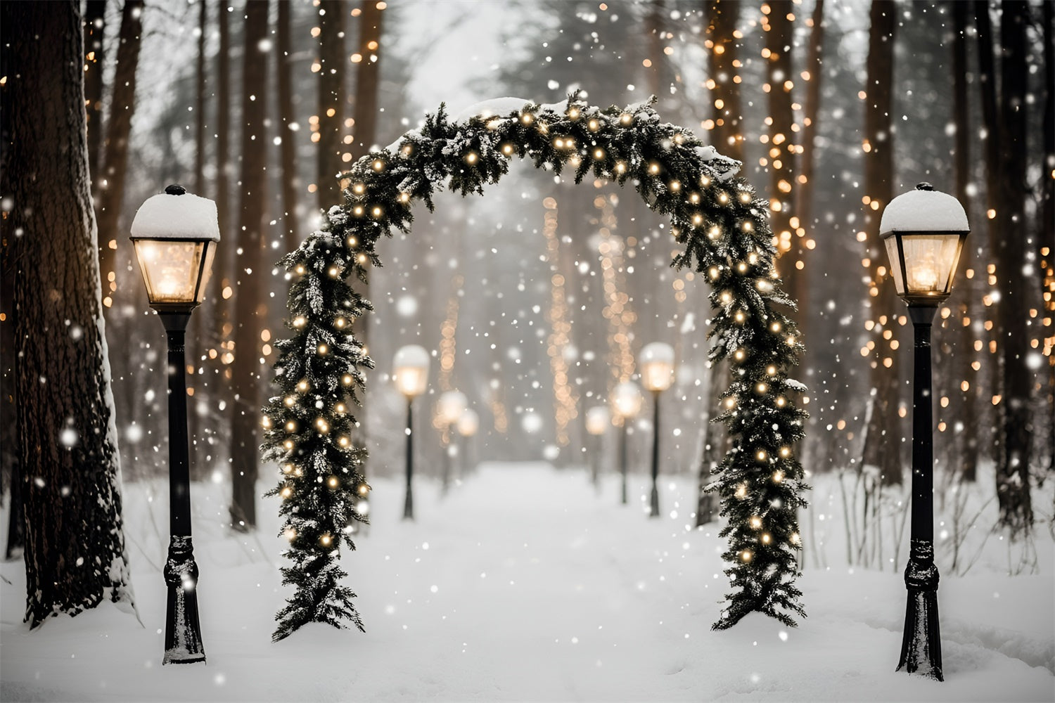 Winter Forest Backdrop Magische Laterne Snow Path Backdrop GQ57-72