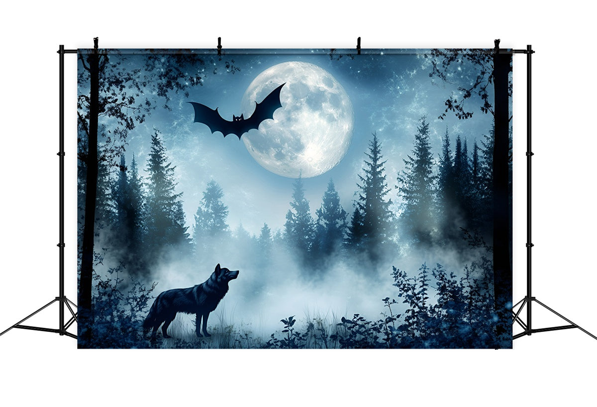 Gruseliger Wald Hintergrund Wolf Fledermaus Dämmerung Hintergrund GQ57-82