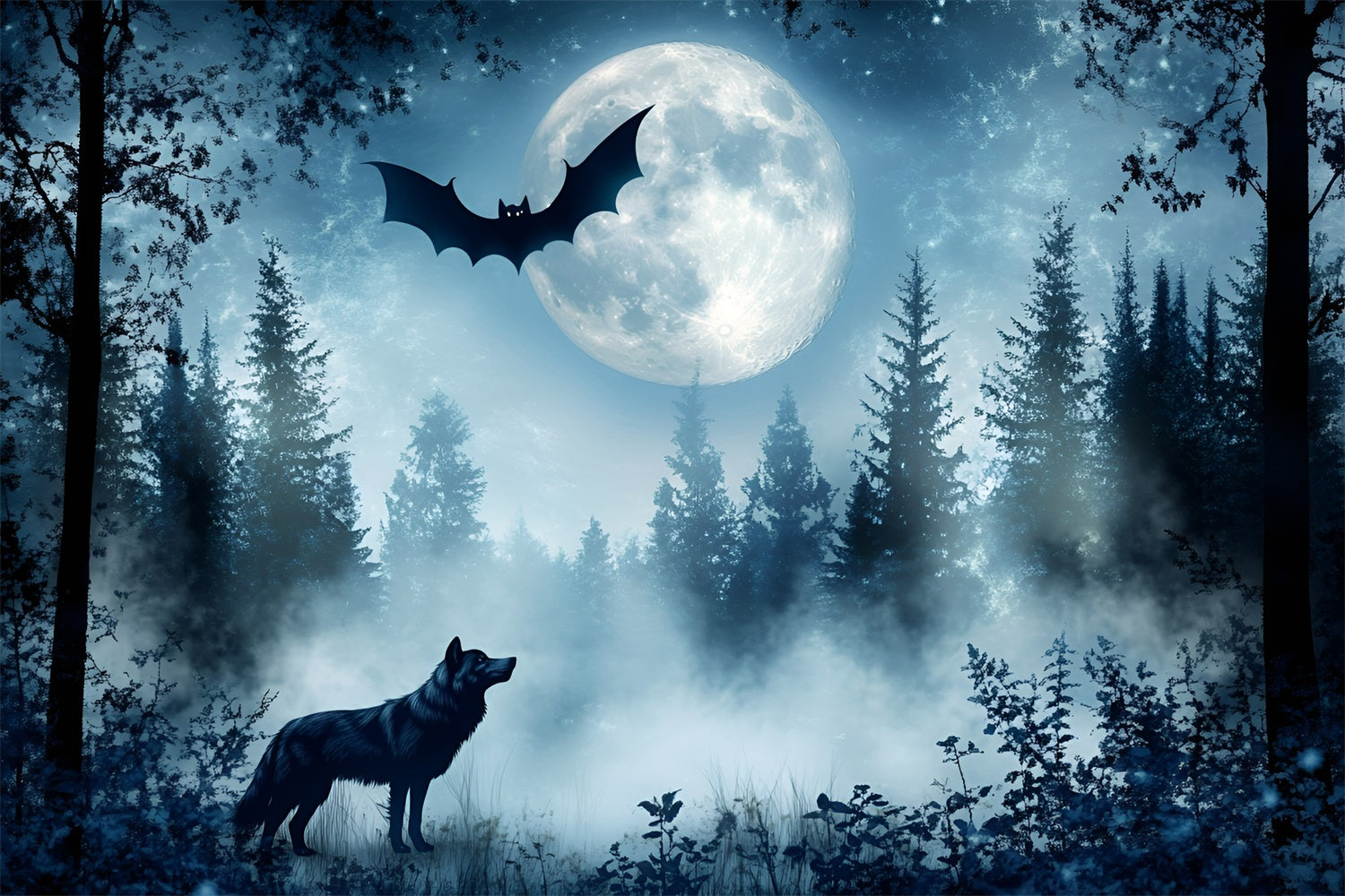 Gruseliger Wald Hintergrund Wolf Fledermaus Dämmerung Hintergrund GQ57-82