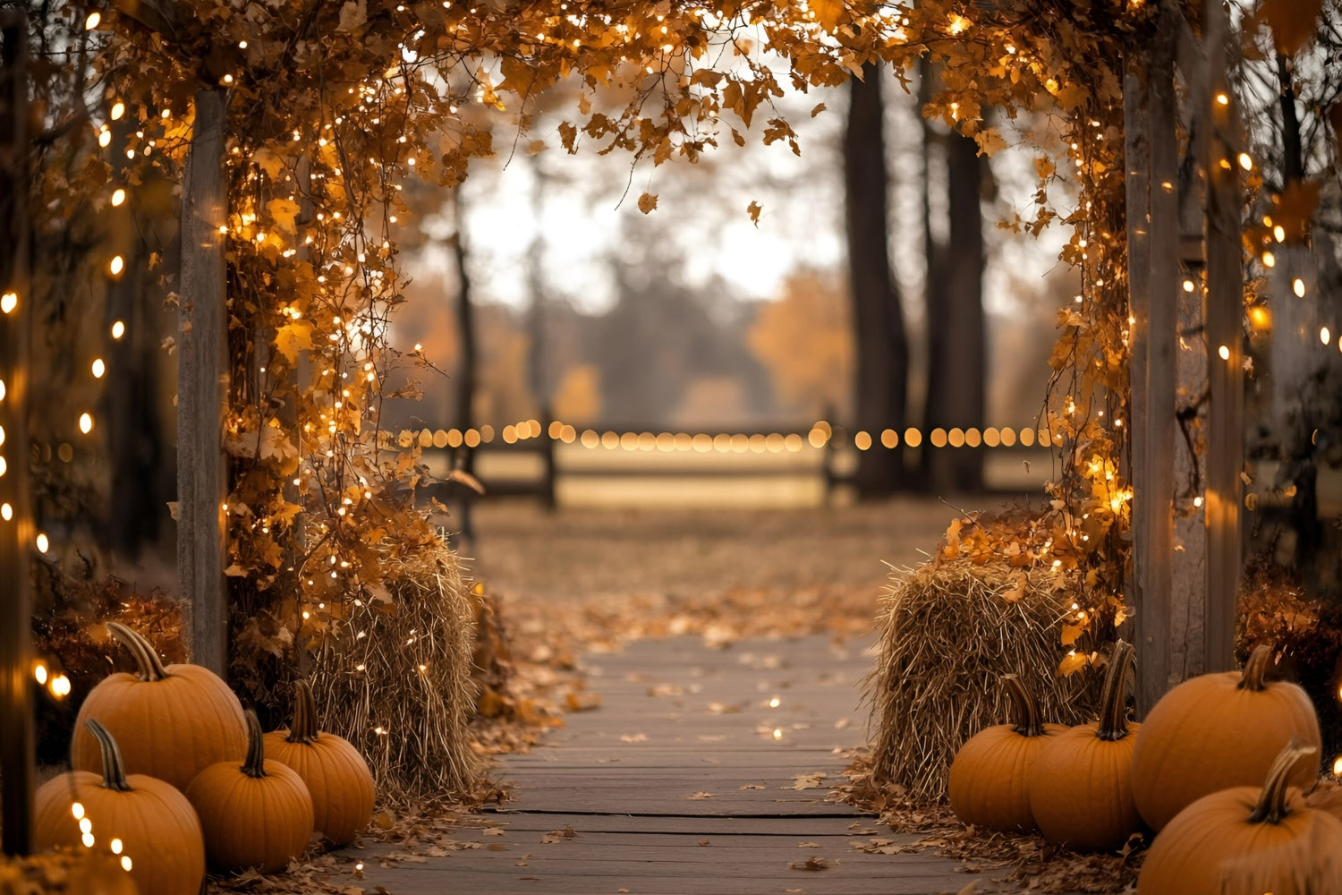Herbstblätter Foto Hintergrundkulisse Golden Leaf Lantern Trail Backdrop GQ57-92