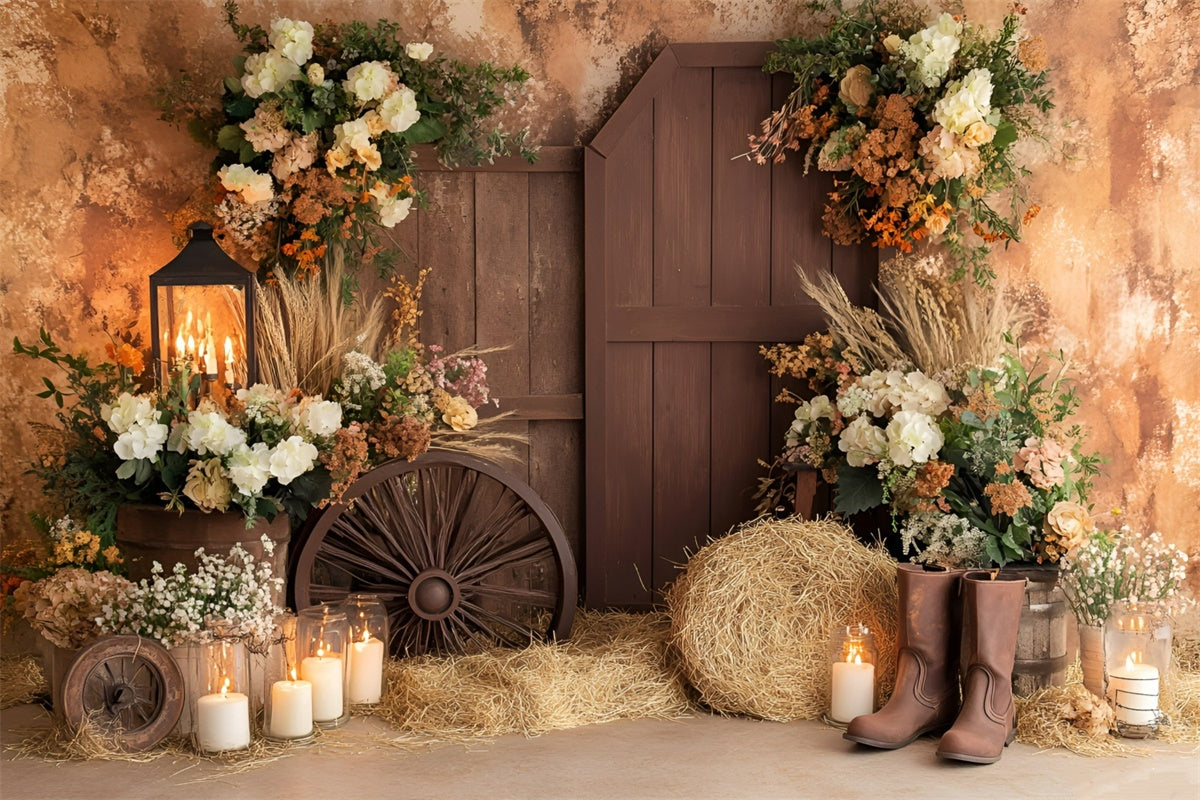 Boho Backdrop Rustikale Stiefel-Blüten Herbst Fotohintergrund GQ57-94