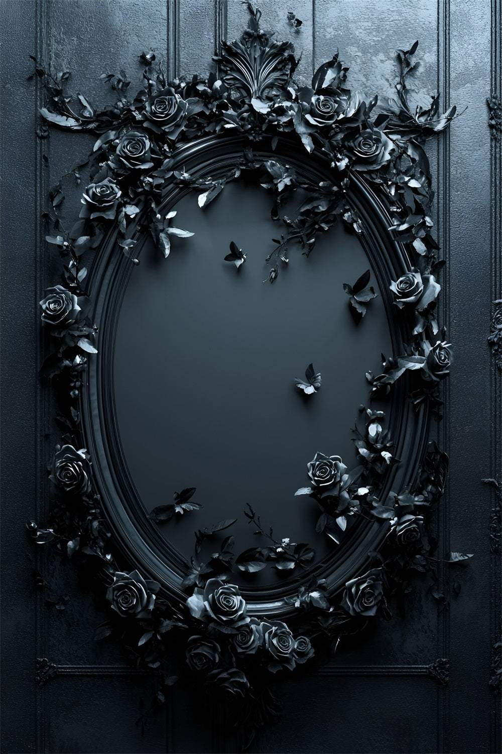 Gothic Backdrop Midnight Black Rose Oval Mirror Vintage Backdrop für Fotoshoot GQ58-114