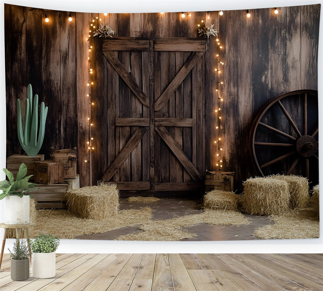 Western Backdrop Holz Scheunentür Heu und Lichter Vintage Foto Hintergrund GQ58-117