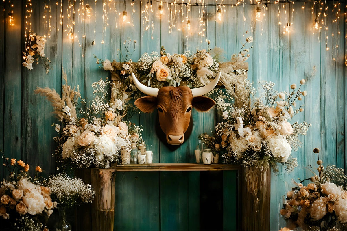 Rustikale Kulisse Rustikale Blumen Longhorn Wand Arrangement Vintage Studio Kulisse GQ58-123