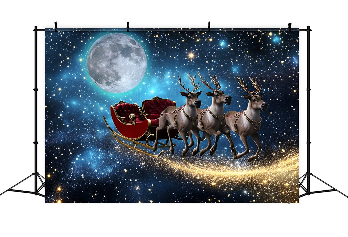 Night Sky Backdrop Flying Rentier Schlitten unter Moonlicht Weihnachten Fotohintergrundbilder für Fotos GQ58-44