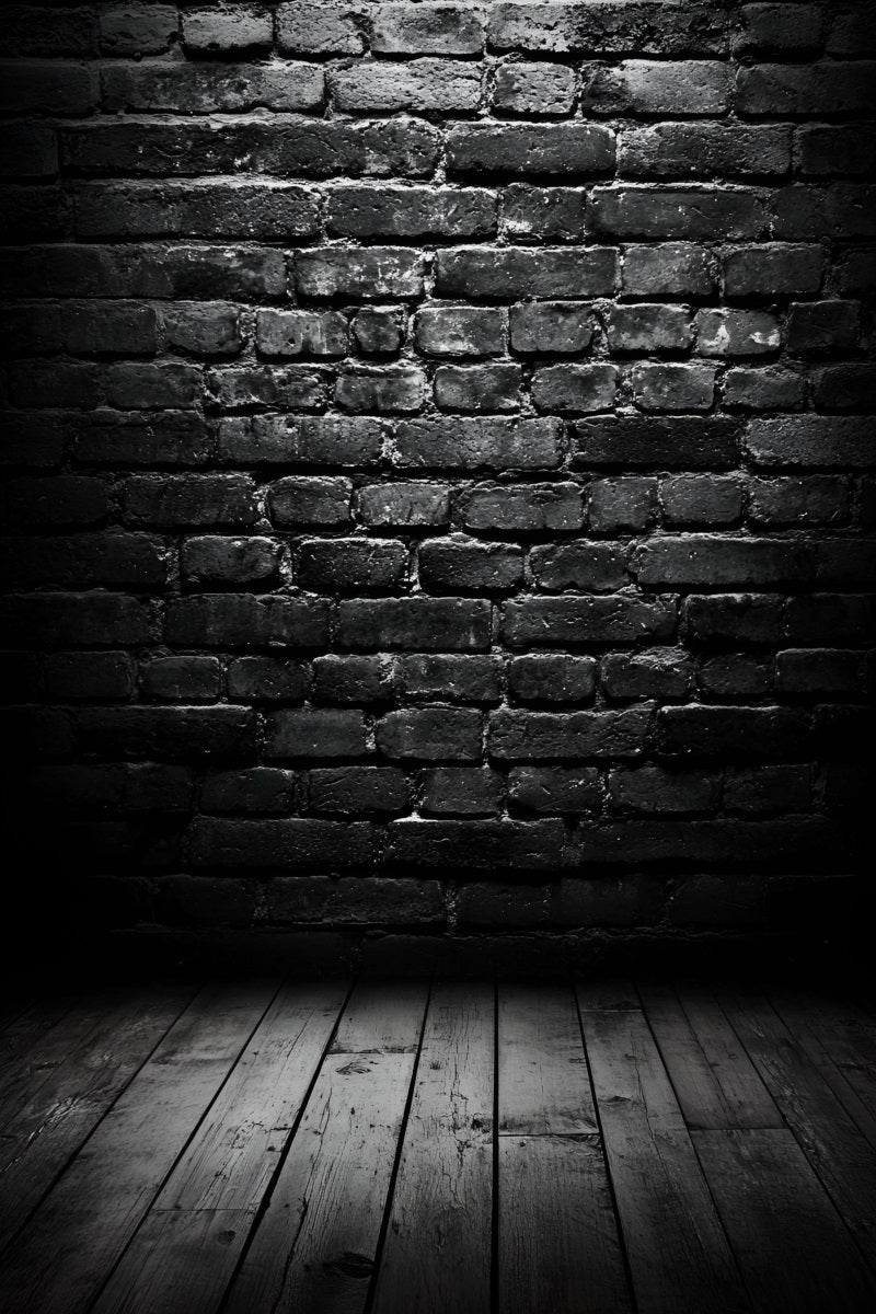Dunkler Fotohintergrund Dunkle Backsteinmauer mit Holzboden Porträtfotografie Fotohintergrund GQ58-67