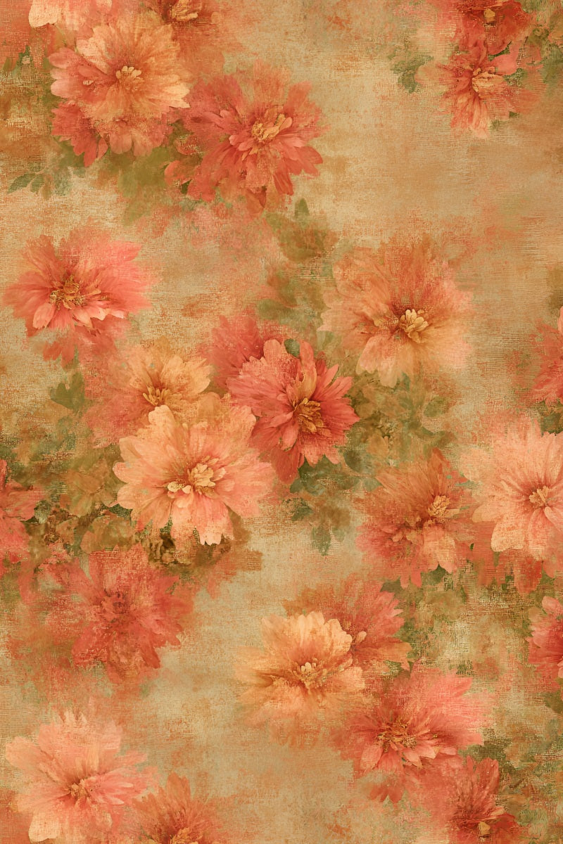 Orange Fotohintergrund Vintage Herbst Floral Aquarell Muster Foto Porträt Fotohintergrund GQ58-76