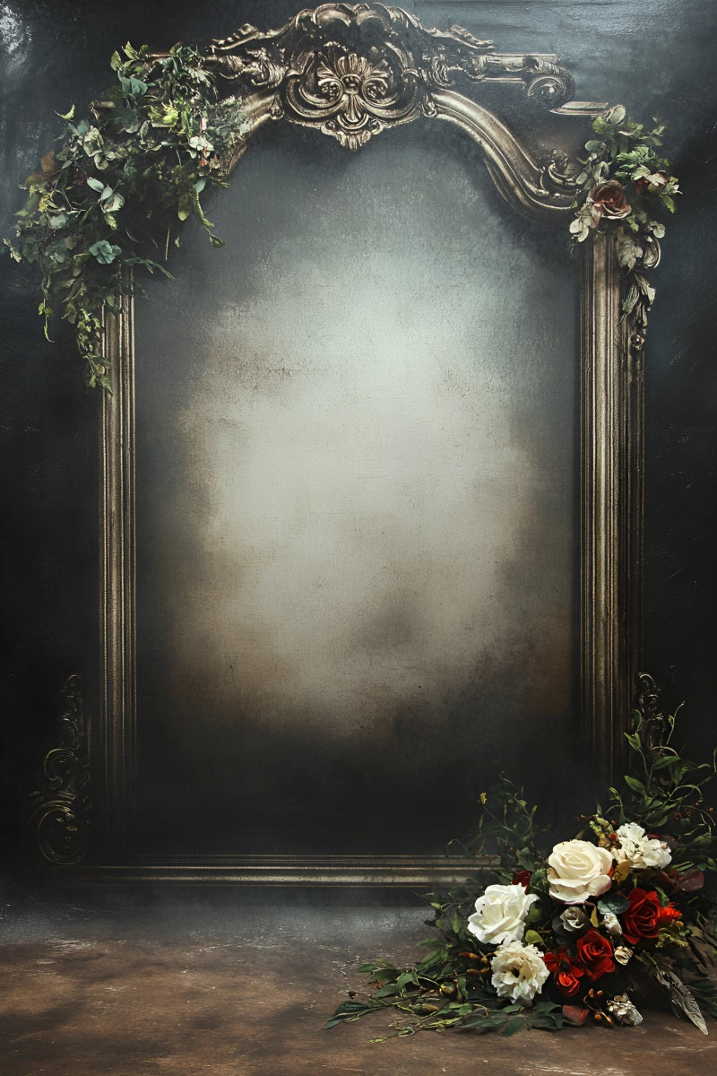 Grunge-Fotohintergrund Vintage Ornate Frame mit floralen Akzenten Fotohintergrund für Porträt GQ58-87
