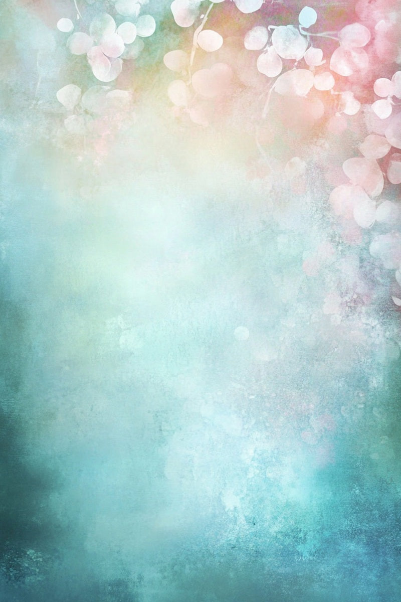Aquarell-Fotohintergrund Dreamy Aqua und Pink Floral Blur Porträt FotoFotohintergrund GQ58-97