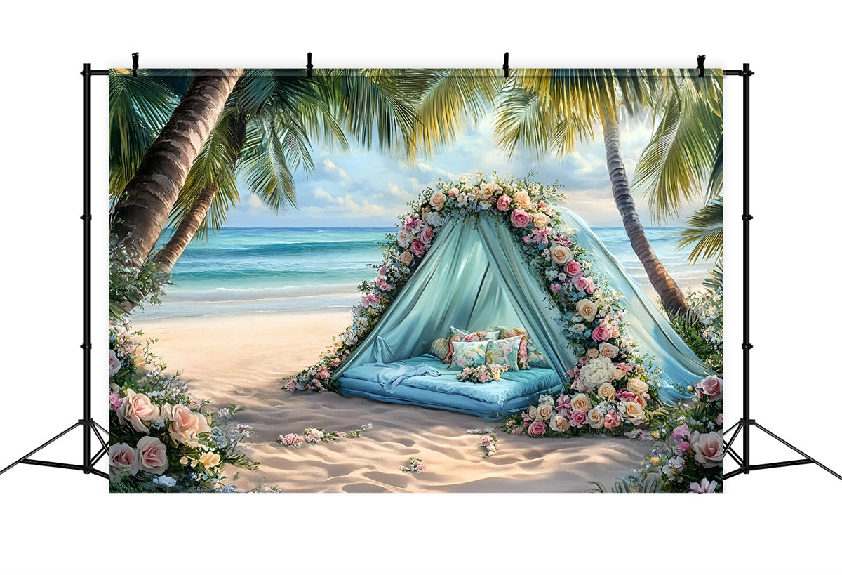 Strand-Fotokulisse Romantisches Blumenzelt Sommer-Hintergrund GQ6-1