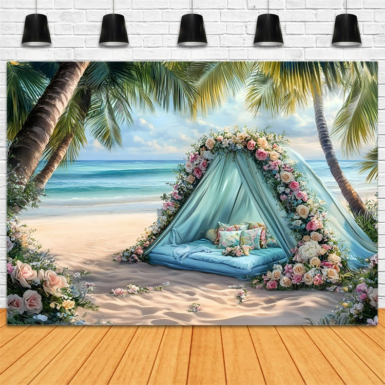 Strand-Fotokulisse Romantisches Blumenzelt Sommer-Hintergrund GQ6-1