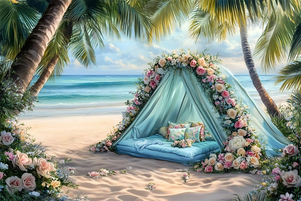 Strand-Fotokulisse Romantisches Blumenzelt Sommer-Hintergrund GQ6-1
