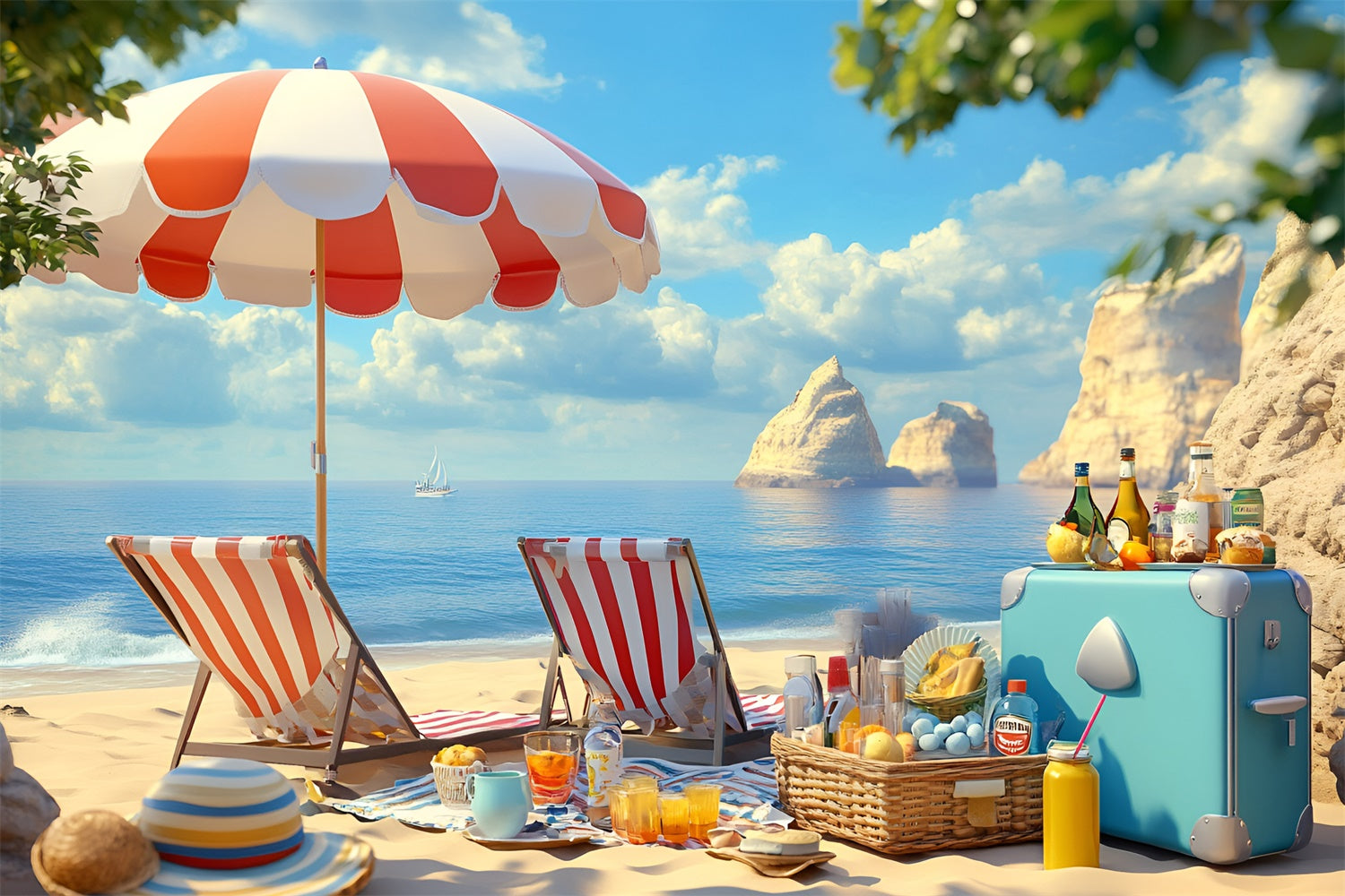 Beach Backdrops Gemütlicher Regenschirm Urlaub Sommer Fotohintergrund GQ6-15