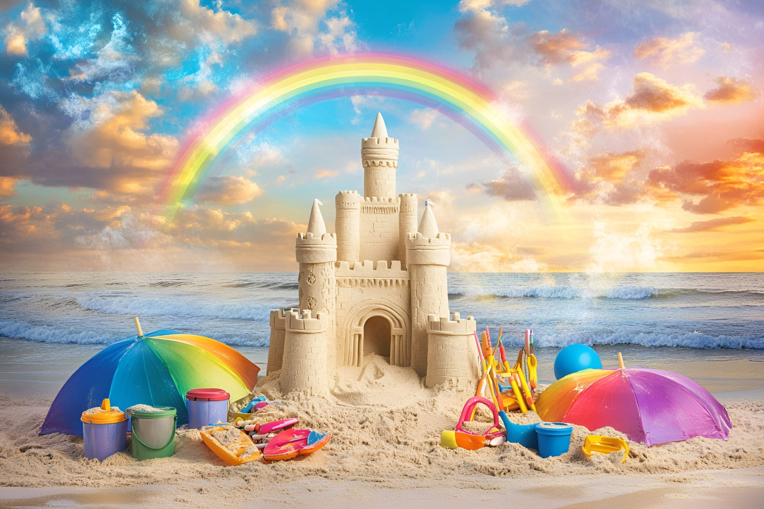 Regenbogen Backdrop Sonnenuntergang Sandburg Sommer Strand Backdrop GQ6-17