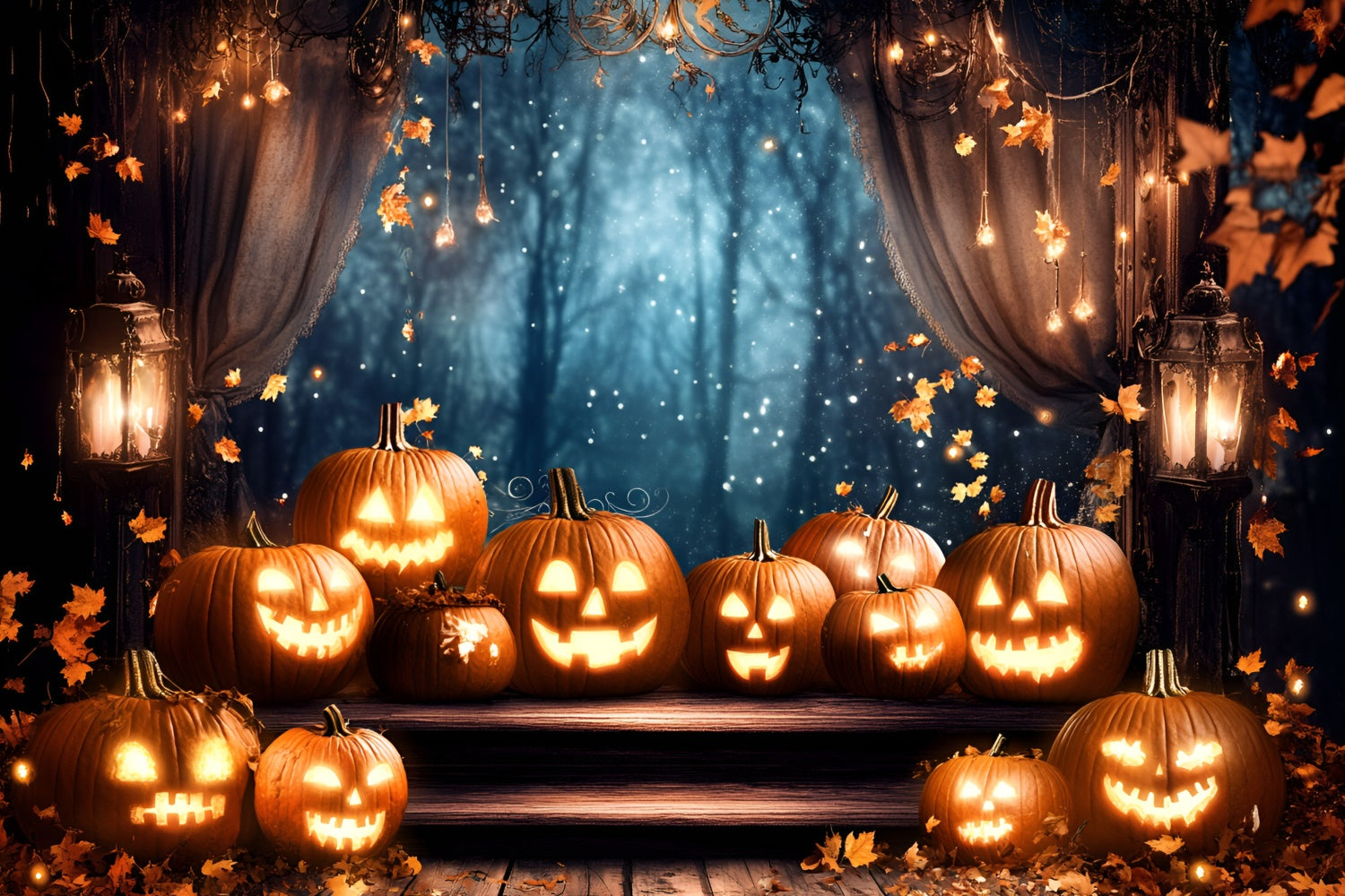 Halloween Fotohintergrund Glitzernder Kürbis Vorhang Hintergrund GQ6-184
