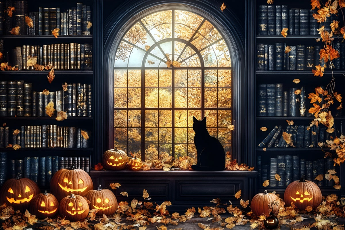 Halloween Backdrops Kürbis Glühen Gespenstische Bibliothek Hintergrund GQ6-188