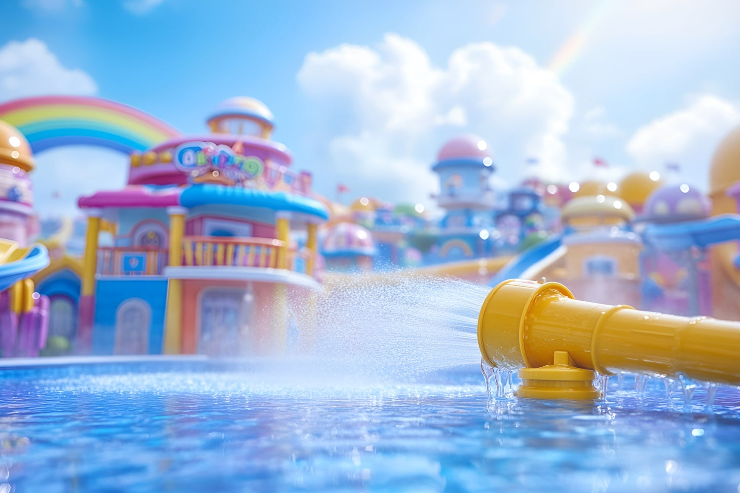 Sommer Fotokulisse Regenbogen Splash Wasserpark Kulisse GQ6-19