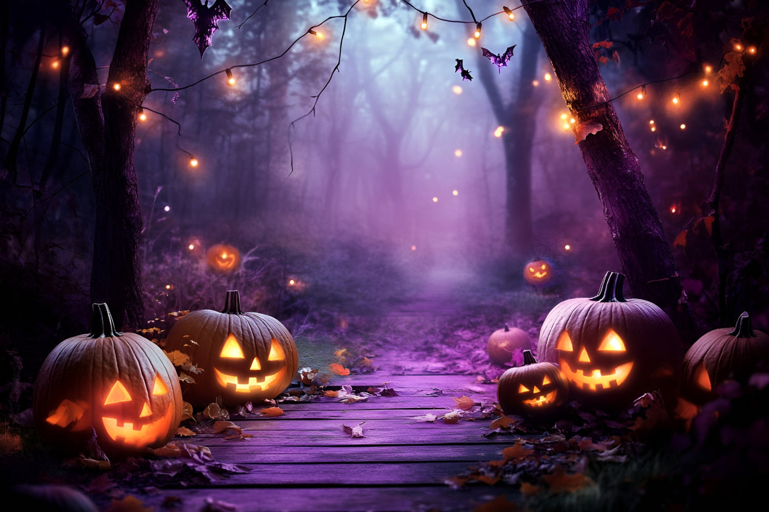 Halloween Fotokulisse Dämmerung Kürbis Gespenstischer Wald Kulisse GQ6-201