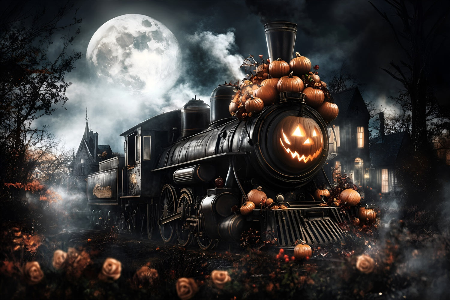Halloween Mond Backdrop Phantom Zug Mondschein Nacht Backdrop GQ6-223