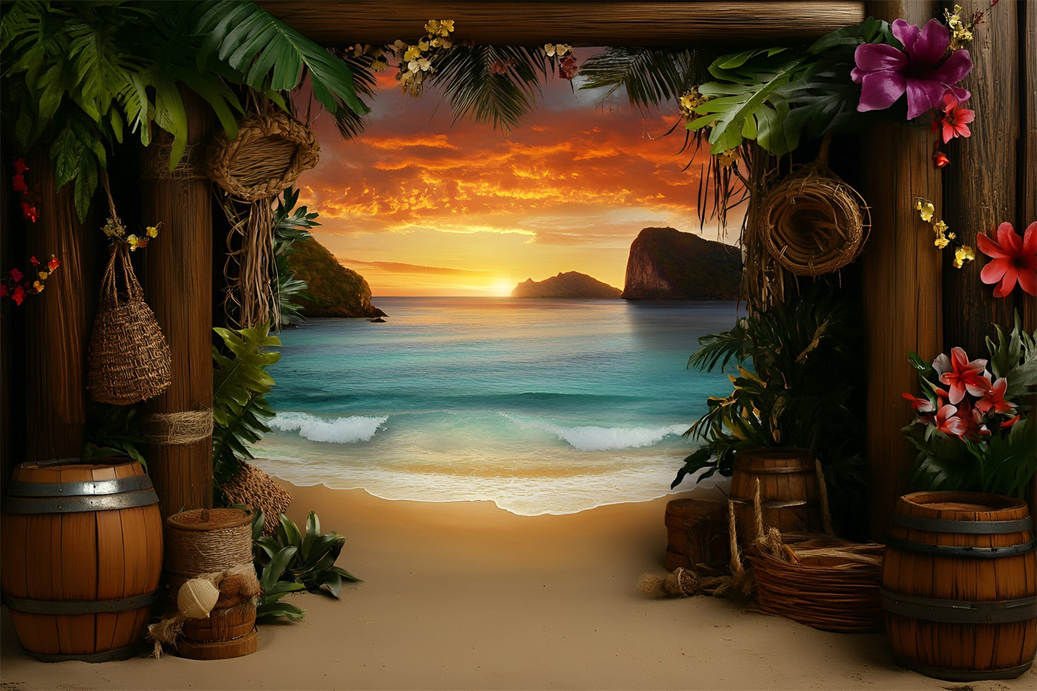 Tropischer Strand Hintergrund Sunset Getaway Sommer Fotokulisse GQ6-24