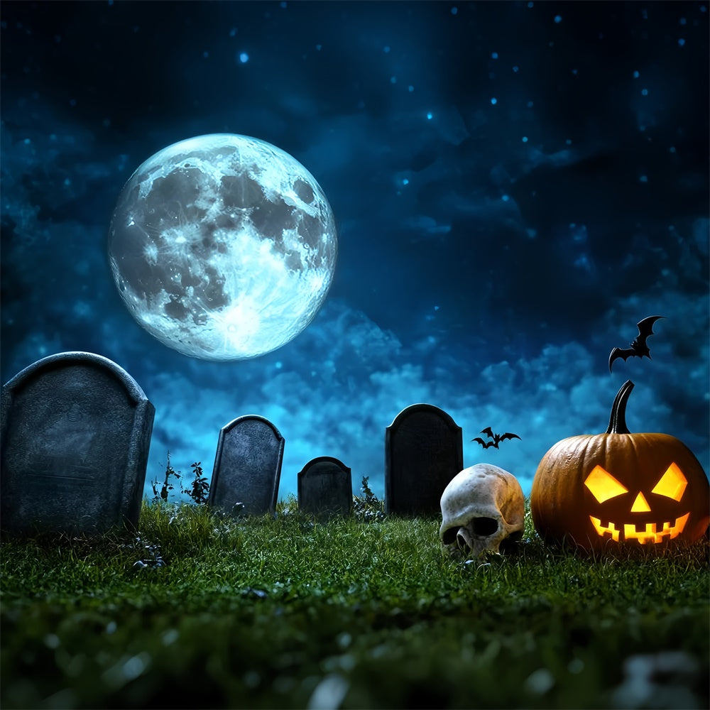 Halloween-Friedhof-Hintergrund Vollmond-Kürbis-Totenkopf-Hintergrund GQ6-246