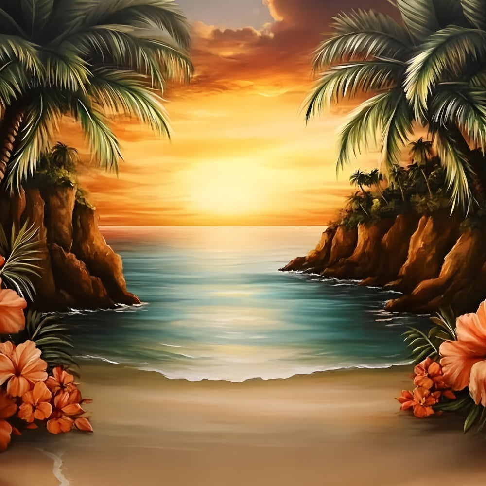 Tropischer Strand Hintergrund Romantische Insel Sonnenuntergang Sommer Hintergrund GQ6-27