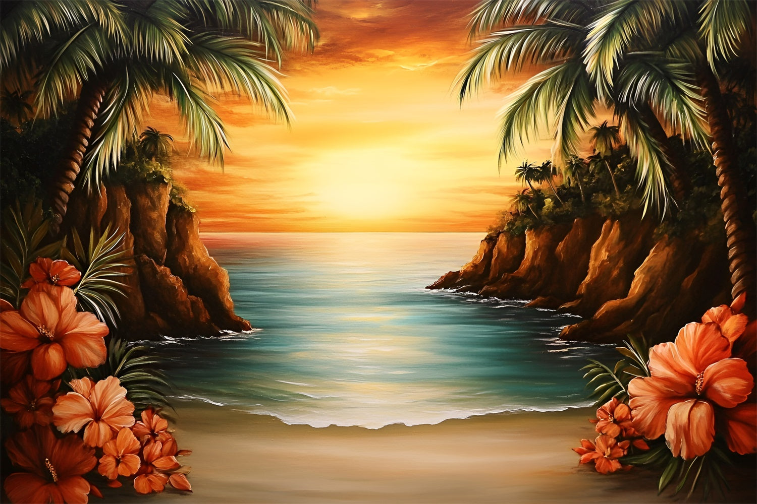 Tropischer Strand Hintergrund Romantische Insel Sonnenuntergang Sommer Hintergrund GQ6-27