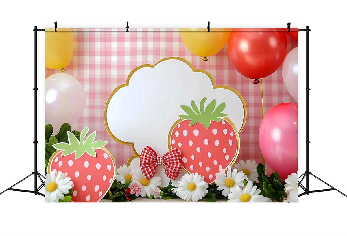 Backdrop für Geburtstag Rosa Gingham Erdbeer Hintergrund GQ6-295
