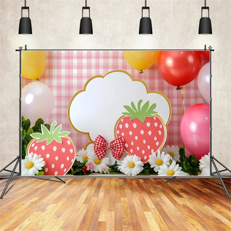 Backdrop für Geburtstag Rosa Gingham Erdbeer Hintergrund GQ6-295