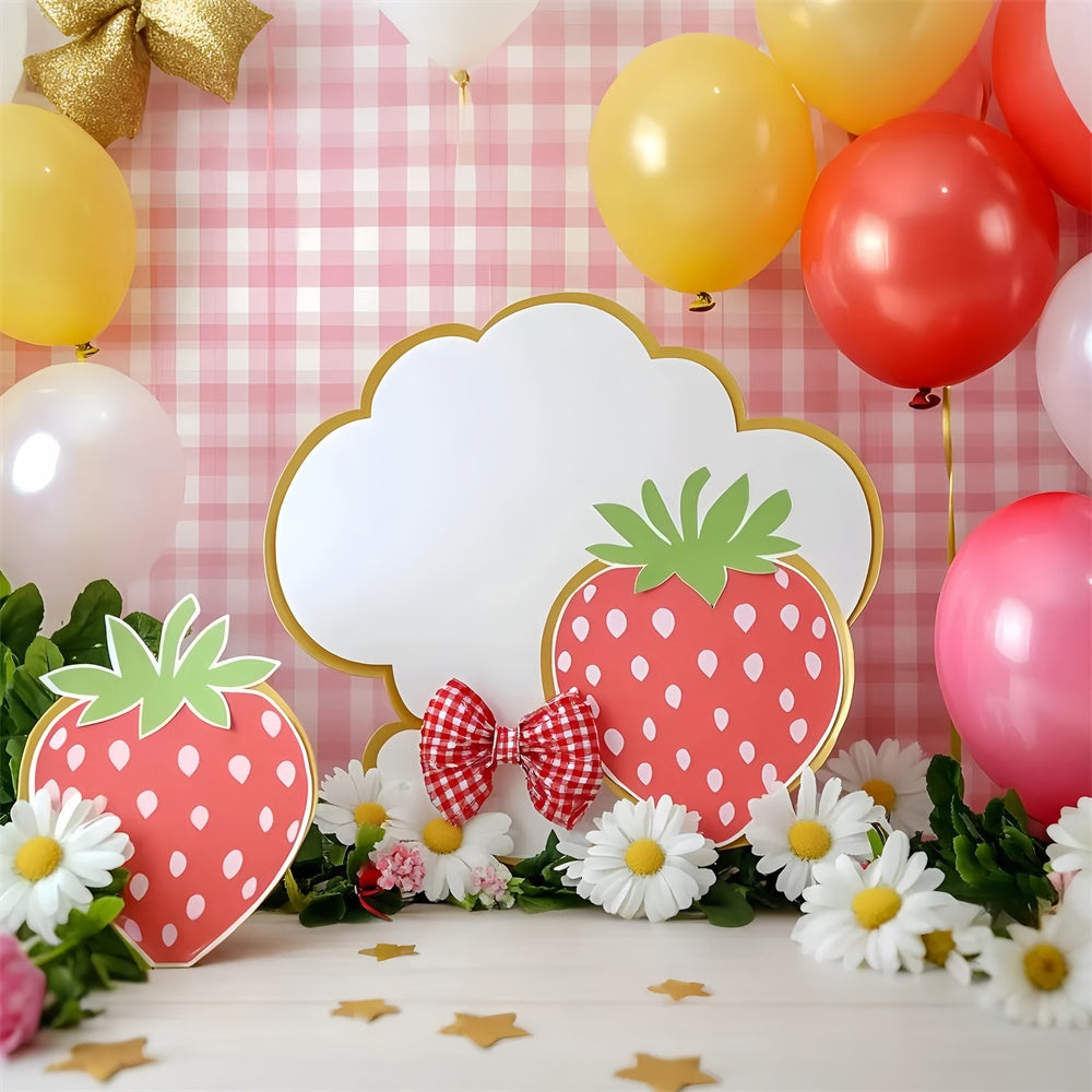 Backdrop für Geburtstag Rosa Gingham Erdbeer Hintergrund GQ6-295