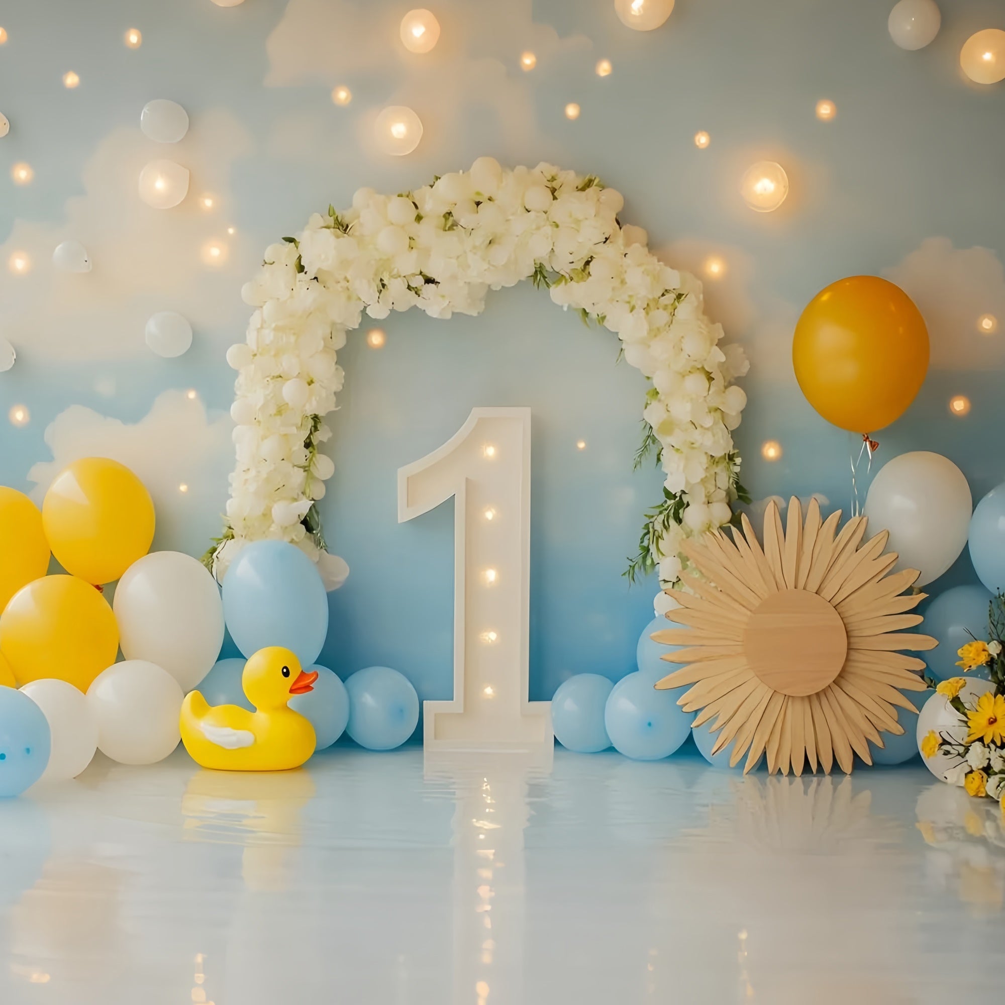 1. Geburtstag Backdrop Ente Ballon Glückseligkeit Backdrop GQ6-301