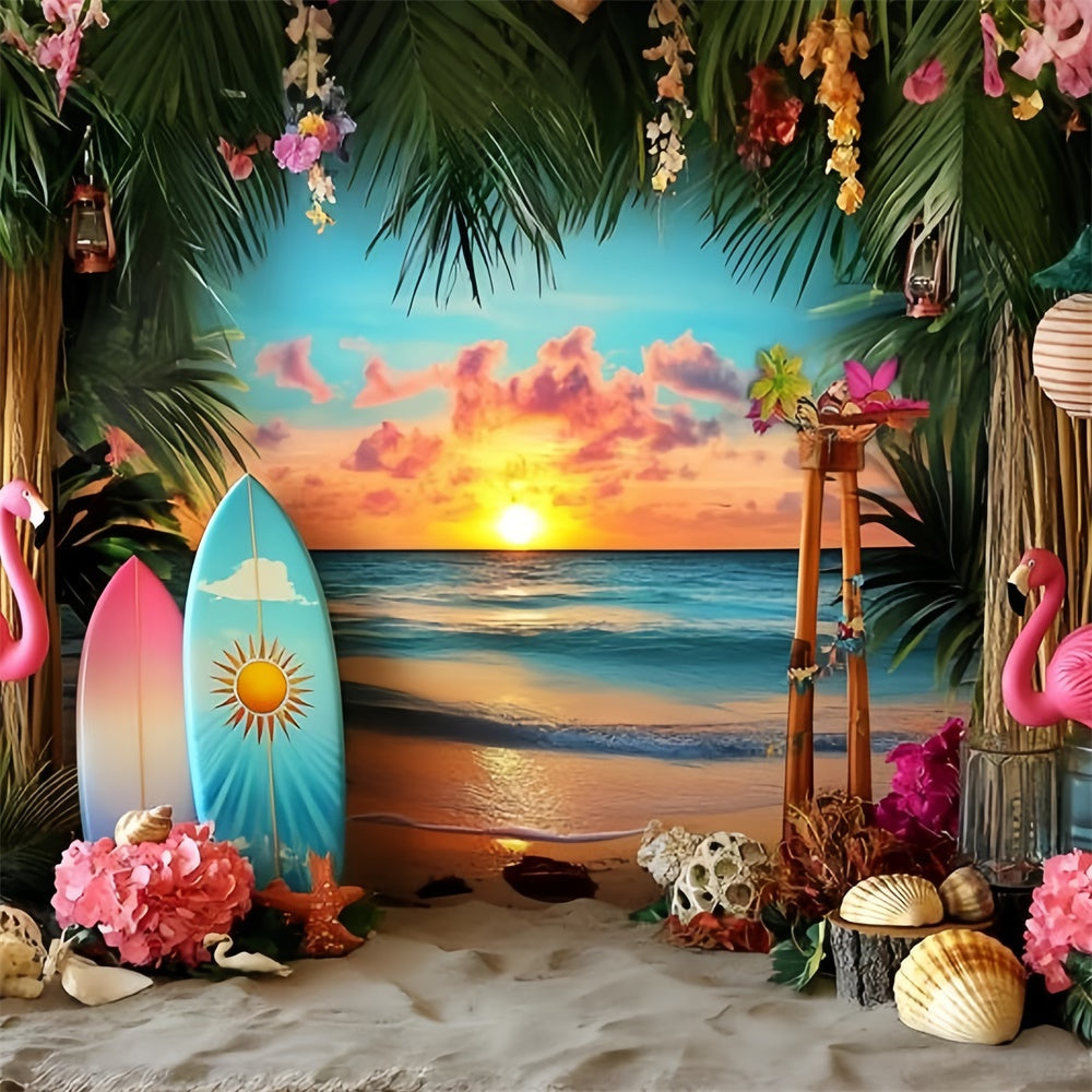 Tropischer Strand Backdrop Floral Sunset Bash Sommer Foto Hintergrund GQ6-31