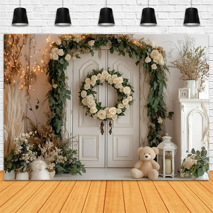 Cake Smash Fotografie Backdrops Rustic Rose Wreath Backdrop GQ6-319