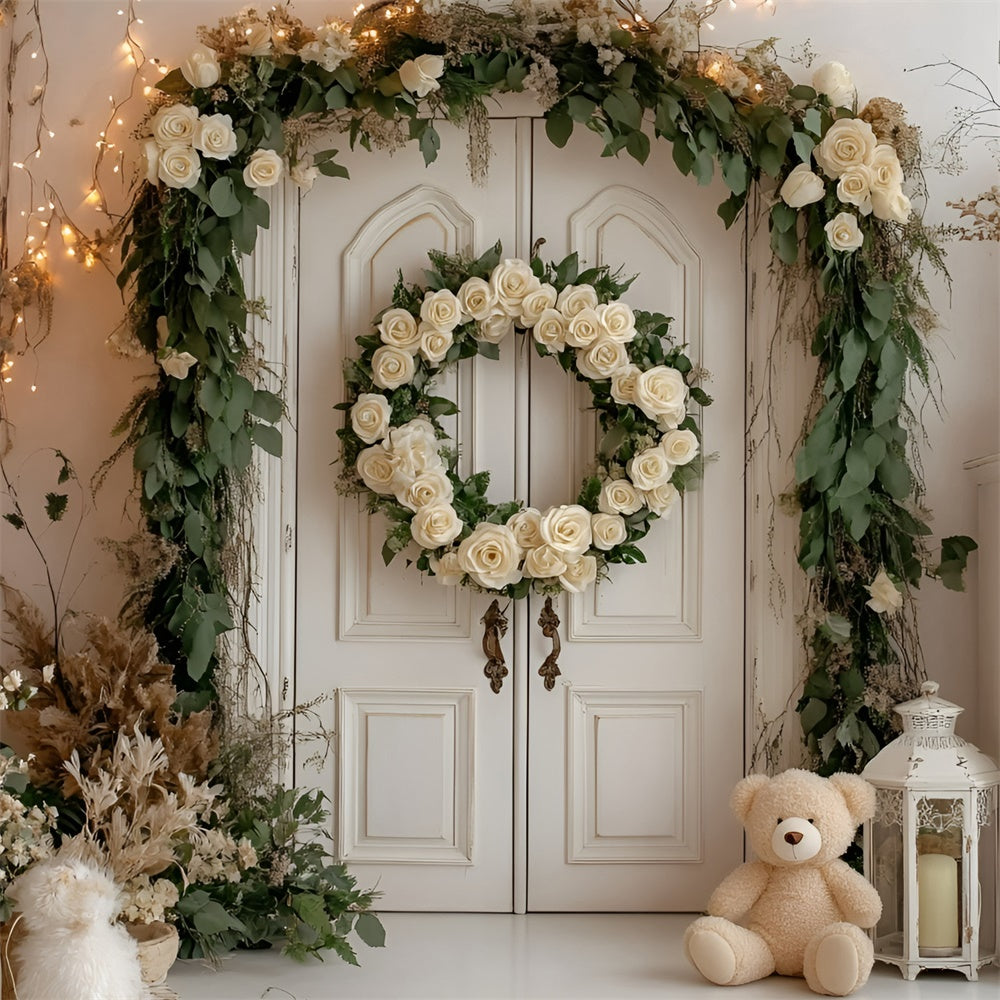 Cake Smash Fotografie Backdrops Rustic Rose Wreath Backdrop GQ6-319