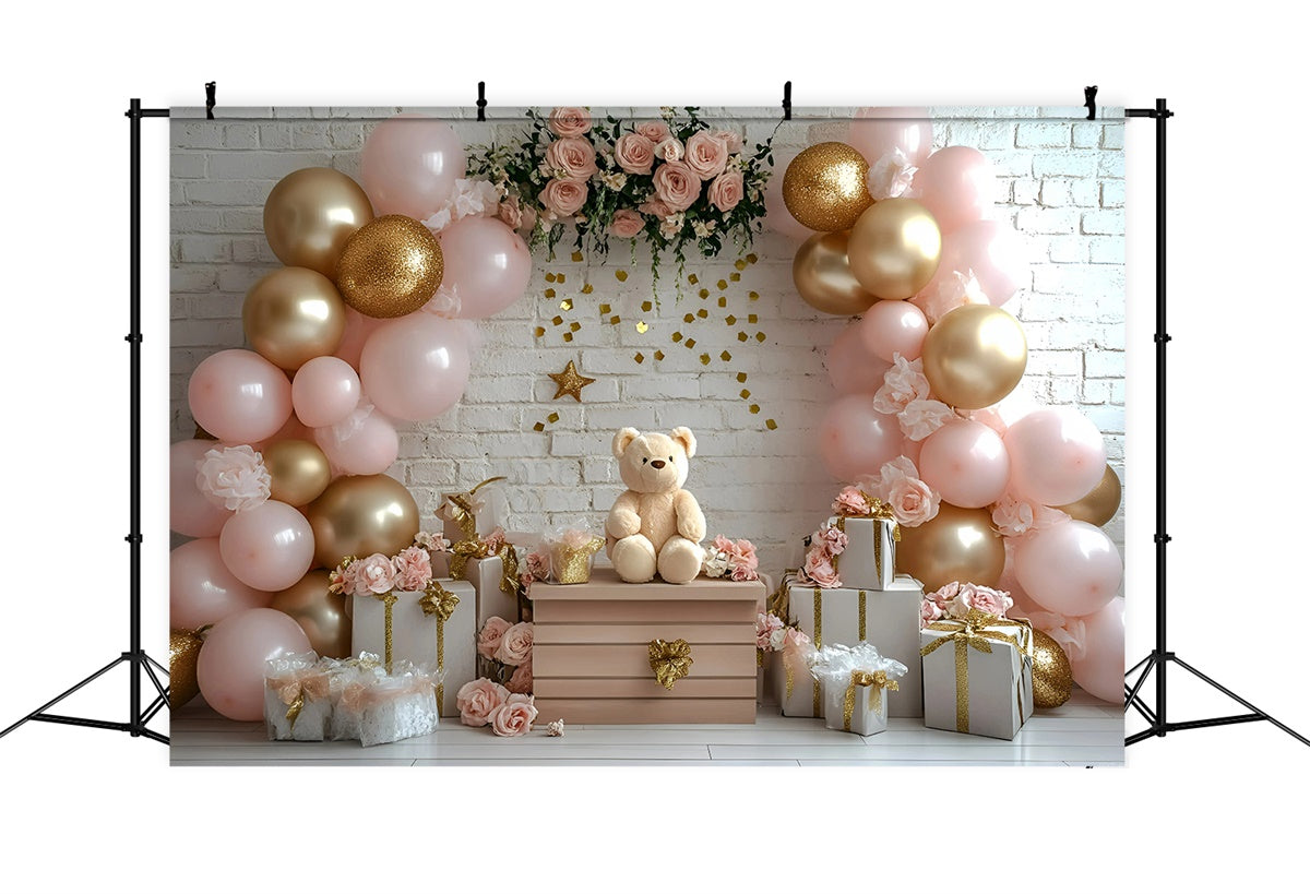 Cake Smash Backdrop Mädchen Rosa Rose Bär Backdrop GQ6-322