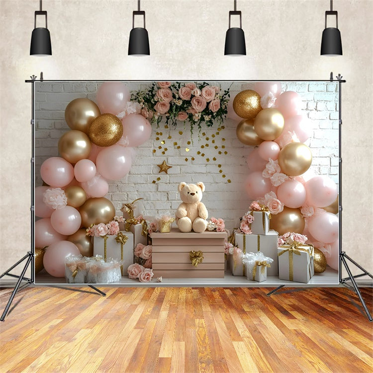 Cake Smash Backdrop Mädchen Rosa Rose Bär Backdrop GQ6-322