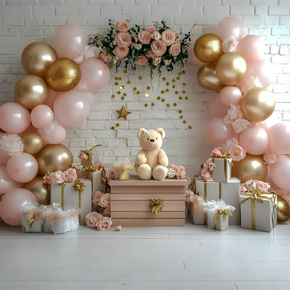 Cake Smash Backdrop Mädchen Rosa Rose Bär Backdrop GQ6-322