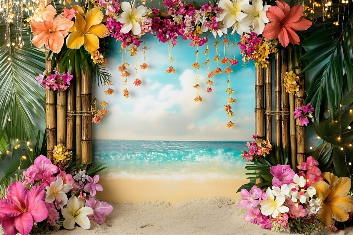 Tropischer Strand Backdrop Bambus Blumenbogen Sommer Backdrops GQ6-33