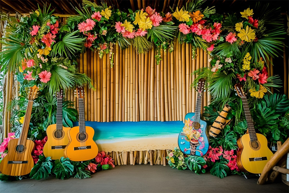 Hawaii-Themenhintergrund Tropische Gitarre Bühne Sommerhintergrund GQ6-35