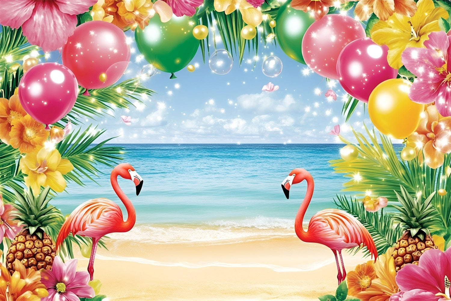 Tropischer Strand Backdrop Flamingo Fröhlicher Sommer Fotohintergrund GQ6-36