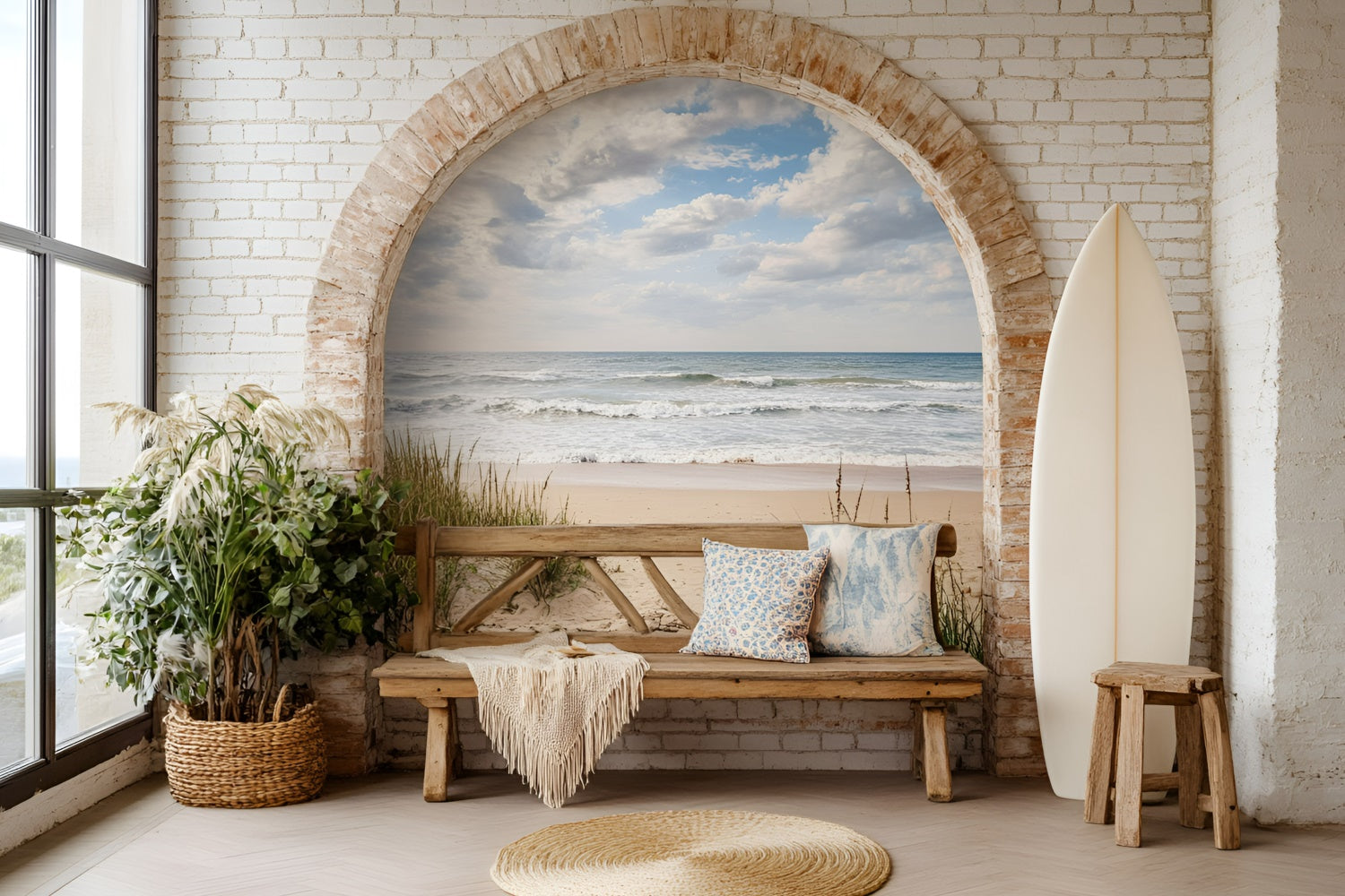 Boho Fotografie Hintergrund Backdrop Ziegelstein Bogen Ozean Sommer Hintergrund GQ6-46