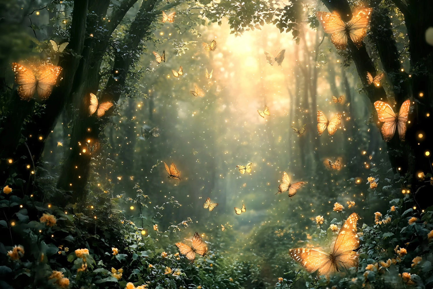 Summer Photo Backdrop Golden Glow Enchanted Forest Backdrop GQ6-63