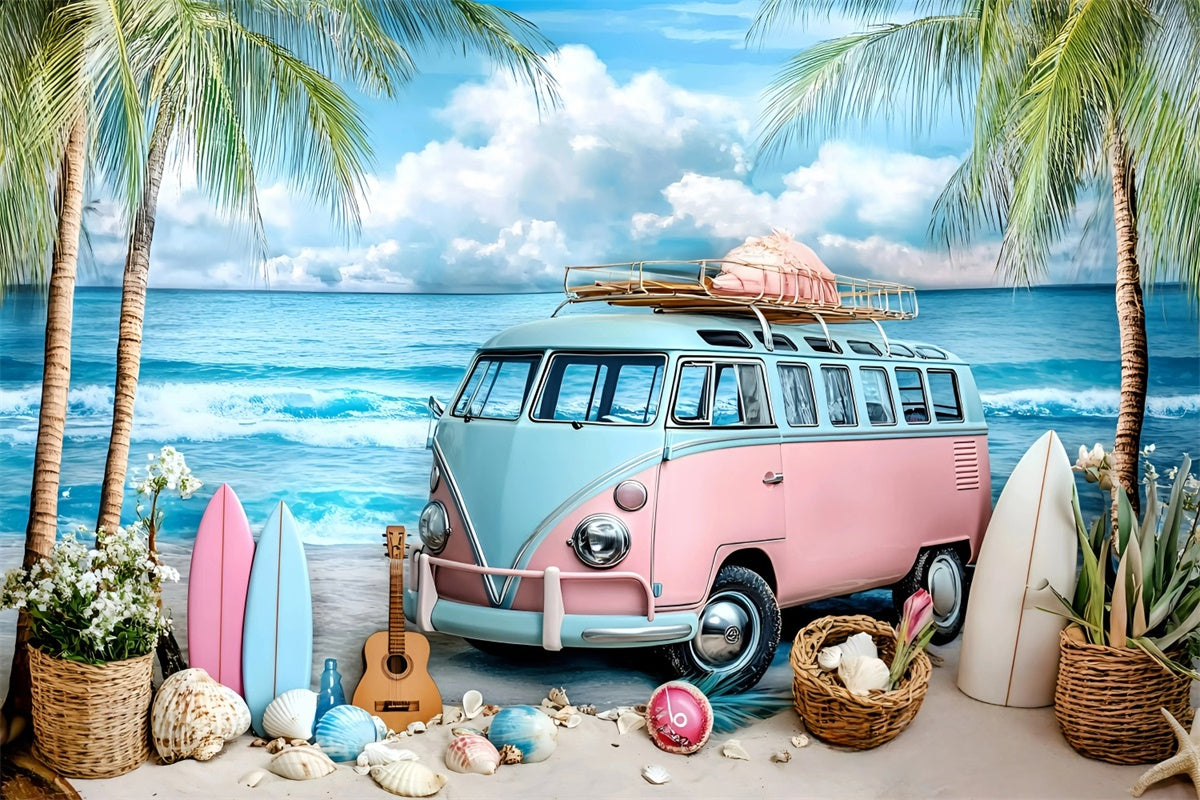 Strand-Themen-Hintergrund Gitarre Strand Van Sommer-Hintergrundbilder GQ6-7